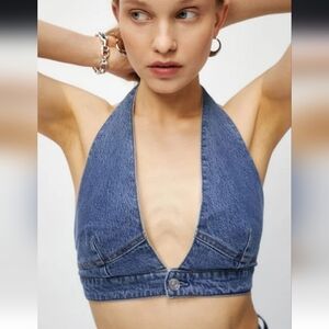 Reformation GIGI Denim Halter Top Size 0